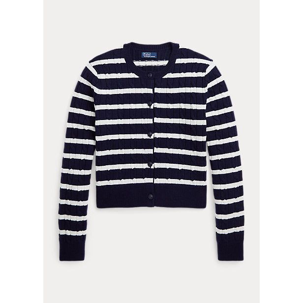 POLO RALPH LAUREN CROPPED CABLE-KNIT WOOL-BLEND CARDIGAN - Yooto