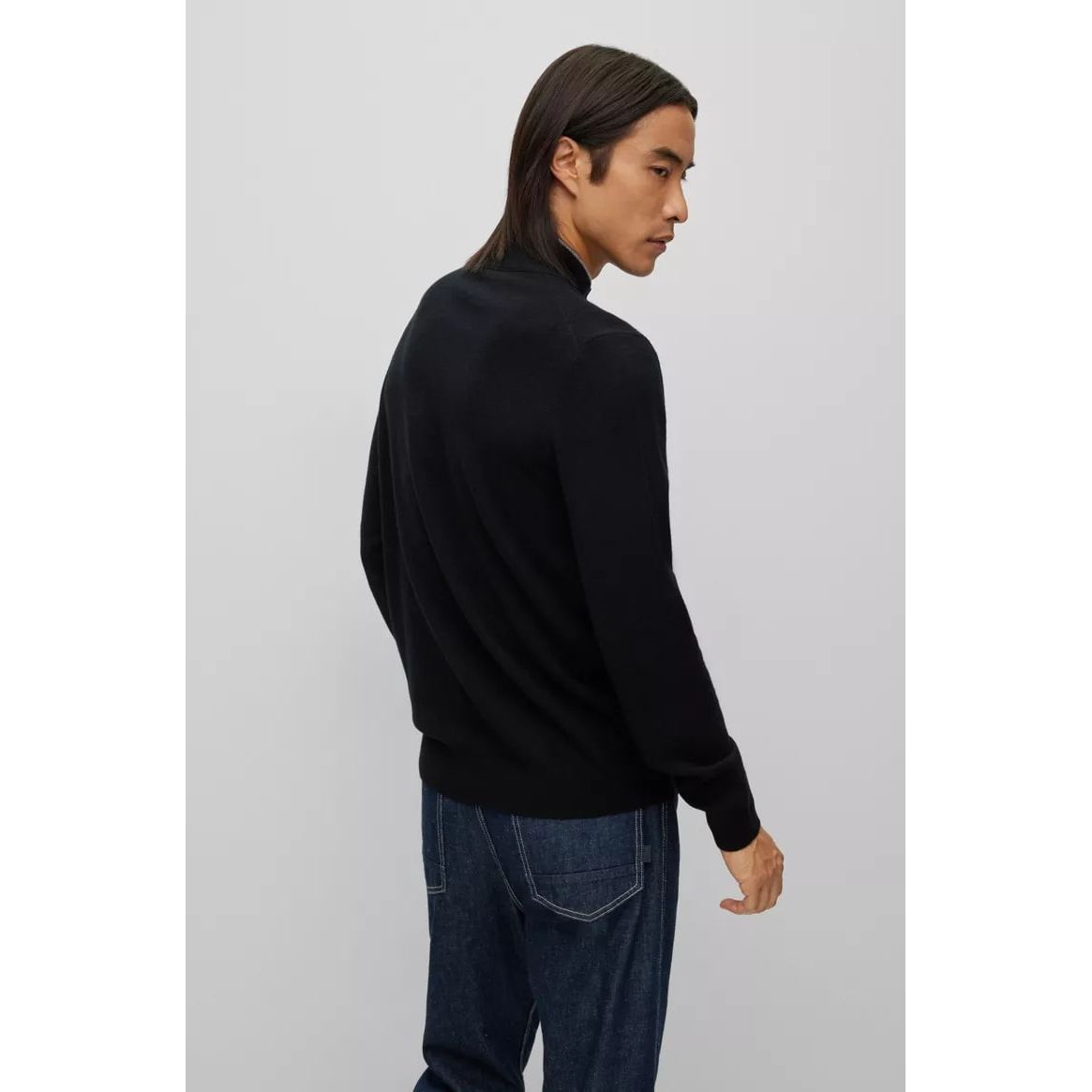 BOSS ZIP-NECK SWEATER IN VIRGIN WOOL WITH EMBROIDERED LOGO - Yooto