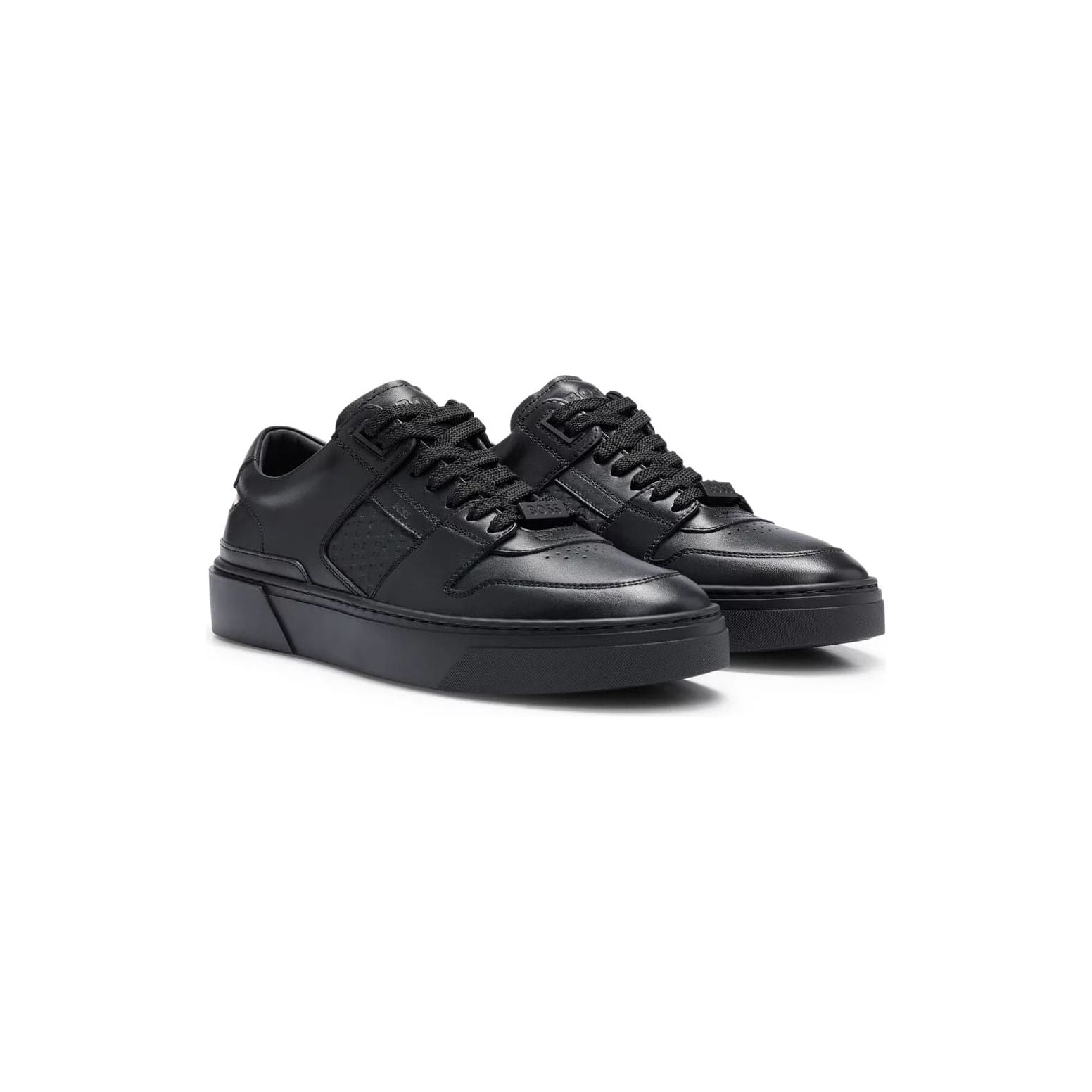 BOSS LEATHER LACE-UP TRAINERS WITH MONOGRAM DETAILING - Yooto