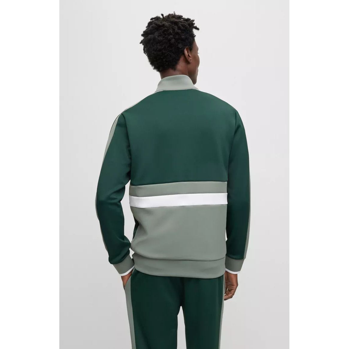 BOSS ZIP-UP SWEATSHIRT IN STRETCH FABRIC WITH COLOUR-BLOCKING - Yooto