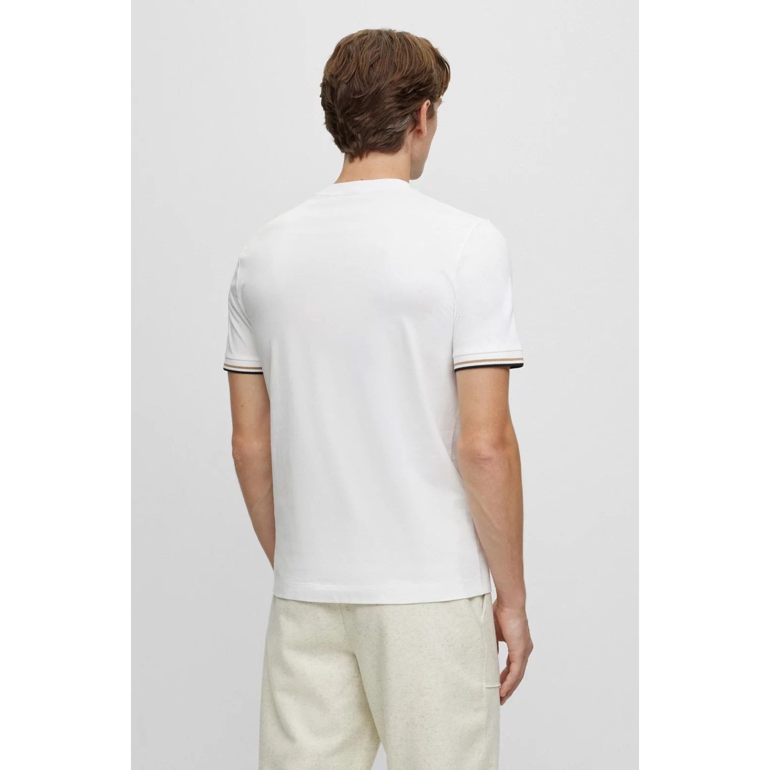 BOSS COTTON-JERSEY T-SHIRT WITH SIGNATURE-STRIPE CUFFS - Yooto