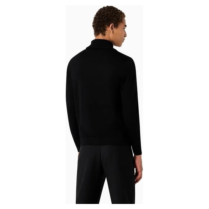 EMPORIO ARMANI MOCK-NECK JUMPER WITH PARTIAL ZIP IN PLAIN-KNIT VIRGIN WOOL WITH LOGO EMBROIDERY DETAIL - Yooto