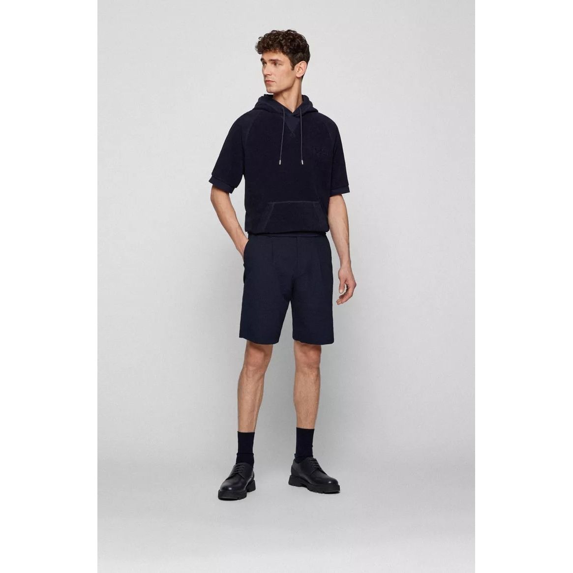 BOSS SHORT-SLEEVED HOODED SWEATSHIRT IN COTTON-TERRY TOWELLING - Yooto