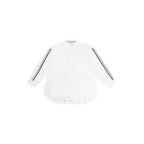 Load image into Gallery viewer, BOSS KIDS SHIRT IN COTTON POPLIN WITH SIGNATURE-STRIPE SLEEVES - Yooto
