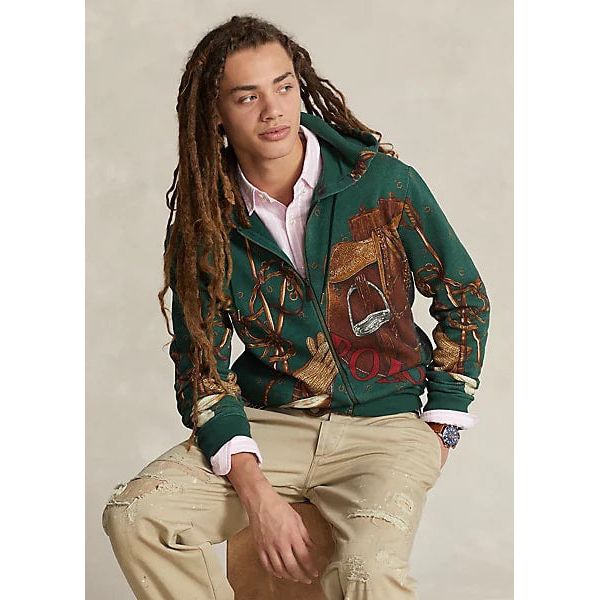 POLO RALPH LAUREN SADDLE-PRINT FLEECE FULL-ZIP HOODIE - Yooto