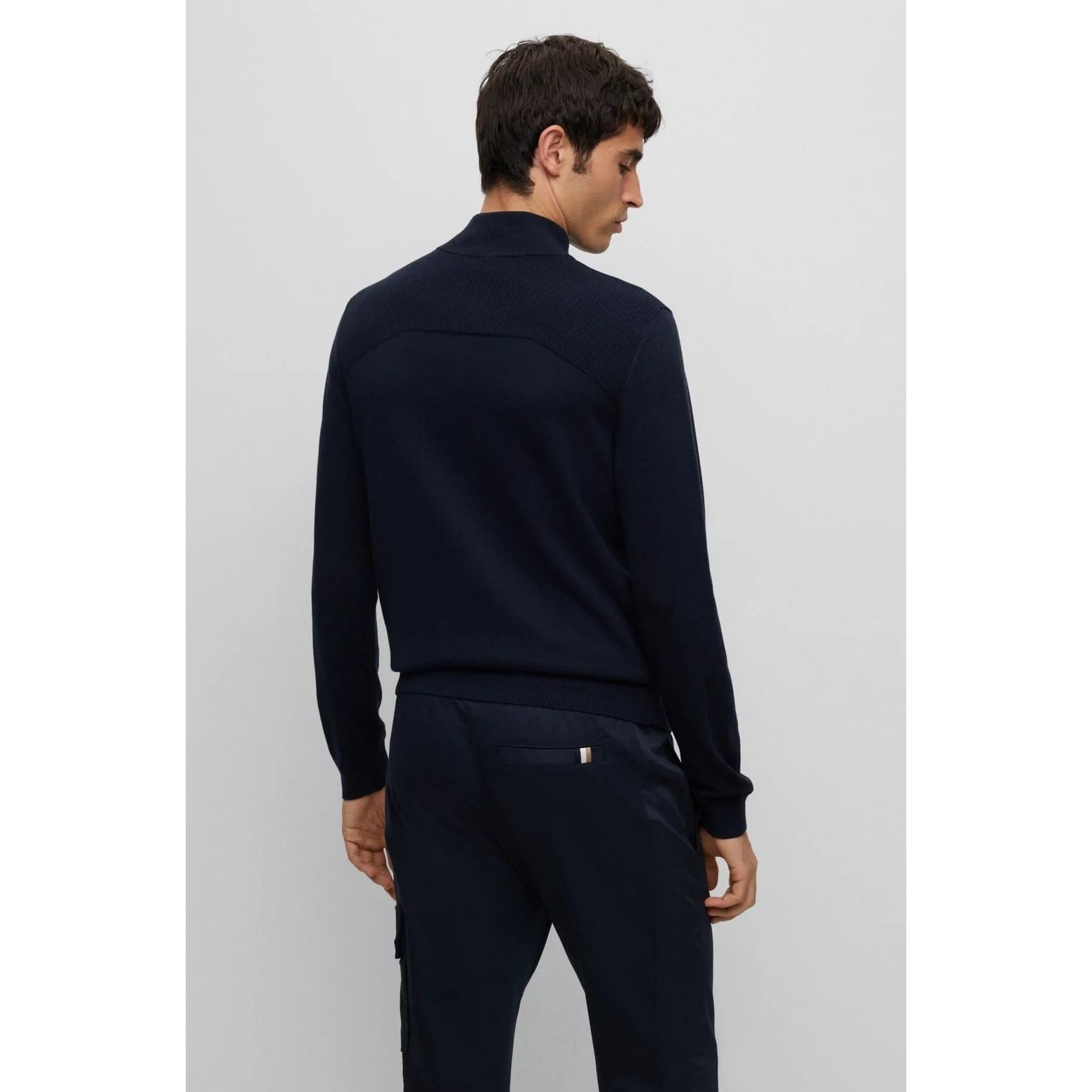 BOSS ZIP-NECK TROYER SWEATER IN COTTON AND VIRGIN WOOL - Yooto