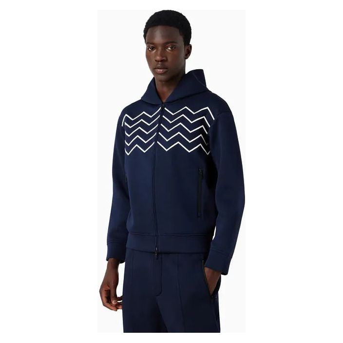 EMPORIO ARMANI TRAVEL ESSENTIALS CHEVRON-EMBROIDERED MODAL HOODED, ZIP-UP SWEATSHIRT - Yooto