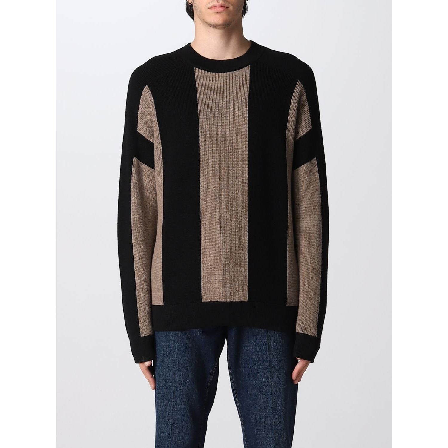 EMPORIO ARMANI VIRGIN WOOL BLEND JUMPER IN CORN-ON-THE-COB STITCH WITH INLAY - Yooto