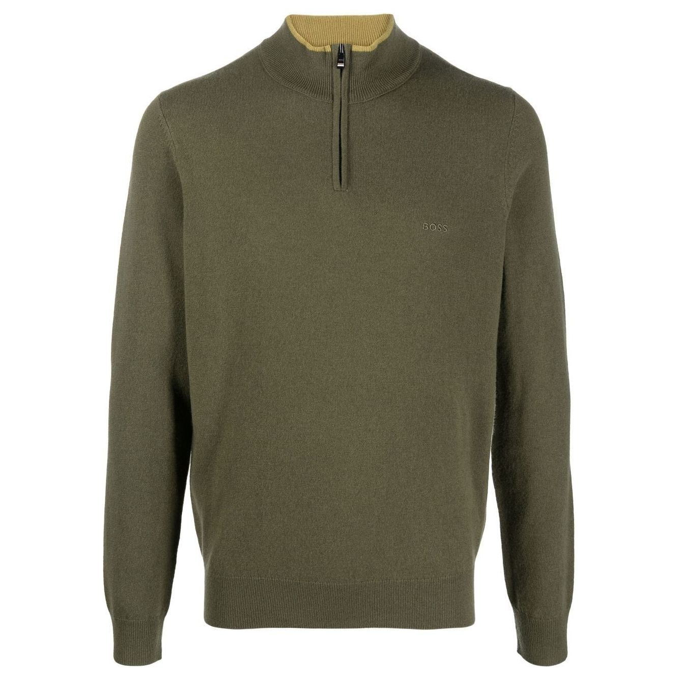 BOSS ZIP-NECK SWEATER IN VIRGIN WOOL WITH EMBROIDERED LOGO - Yooto