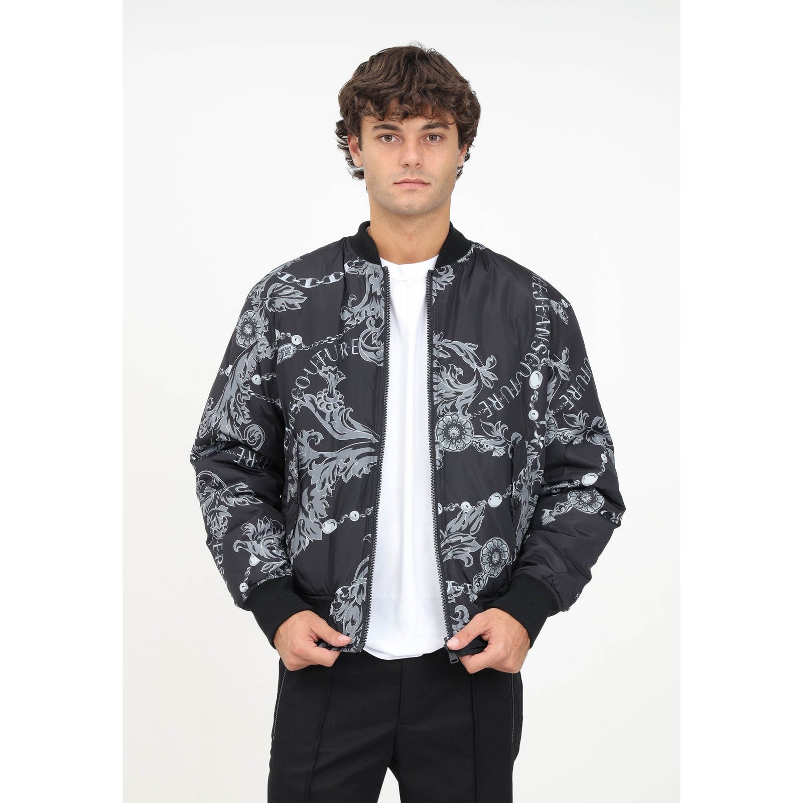 VERSACE JEANS COUTURE REVERSIBLE CHAIN PRINT BOMBER - Yooto