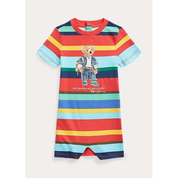 POLO RALPH LAUREN POLO BEAR STRIPED COTTON SHORTALL - Yooto