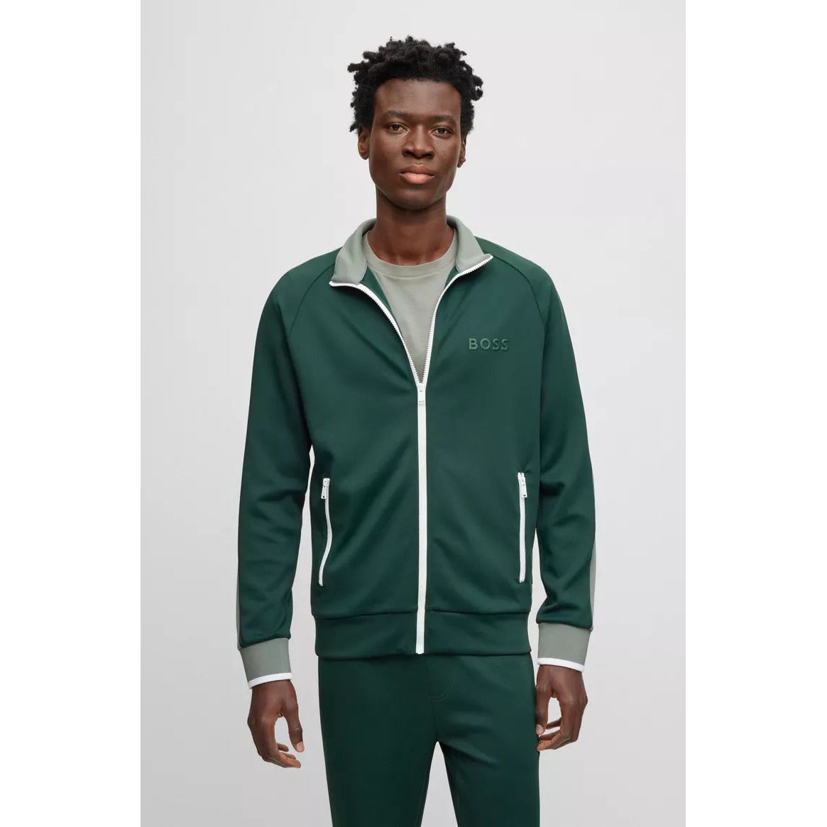 BOSS ZIP-UP SWEATSHIRT IN STRETCH FABRIC WITH COLOUR-BLOCKING - Yooto