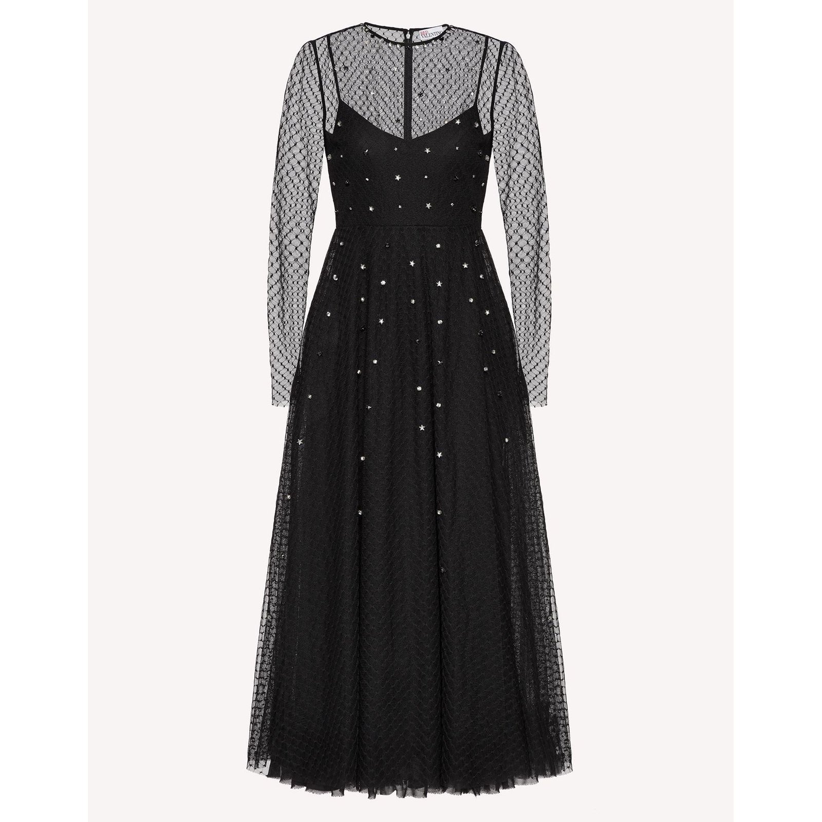 RED VALENTINO TULLE MESH DRESS WITH STAR EMBROIDERY - Yooto