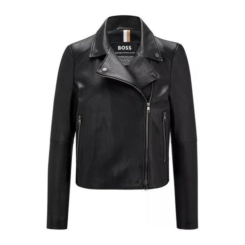 Load image into Gallery viewer, BOSS REGULAR-FIT BIKER JACKET IN OLIVENLEDER WITH MONOGRAM LINING - Yooto
