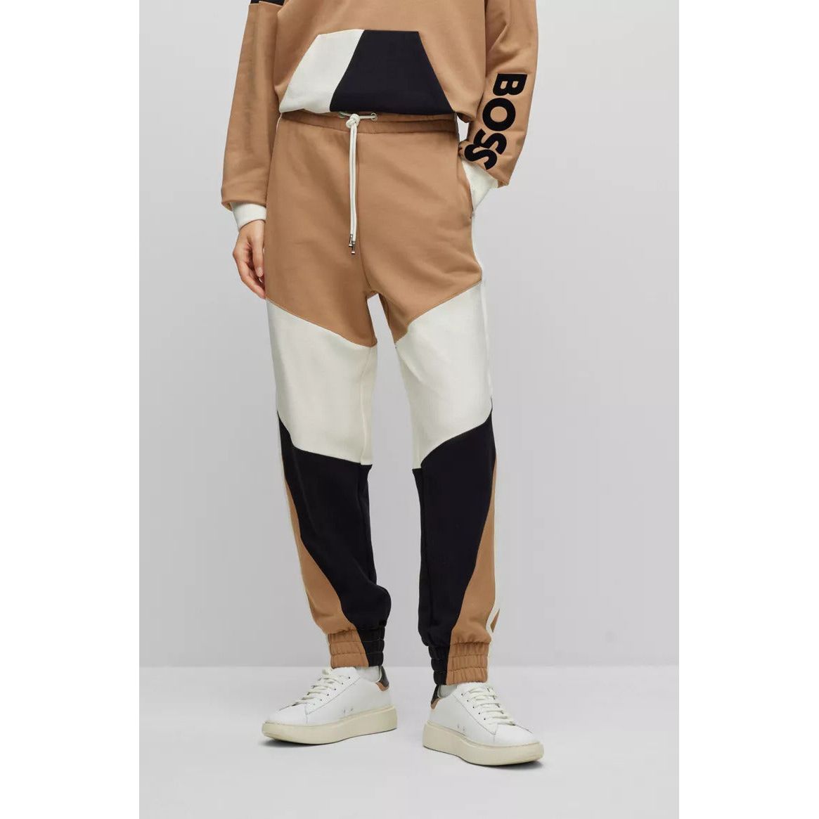 BOSS COTTON-TERRY TRACKSUIT BOTTOMS WITH COLOUR-BLOCKING AND LOGO - Yooto