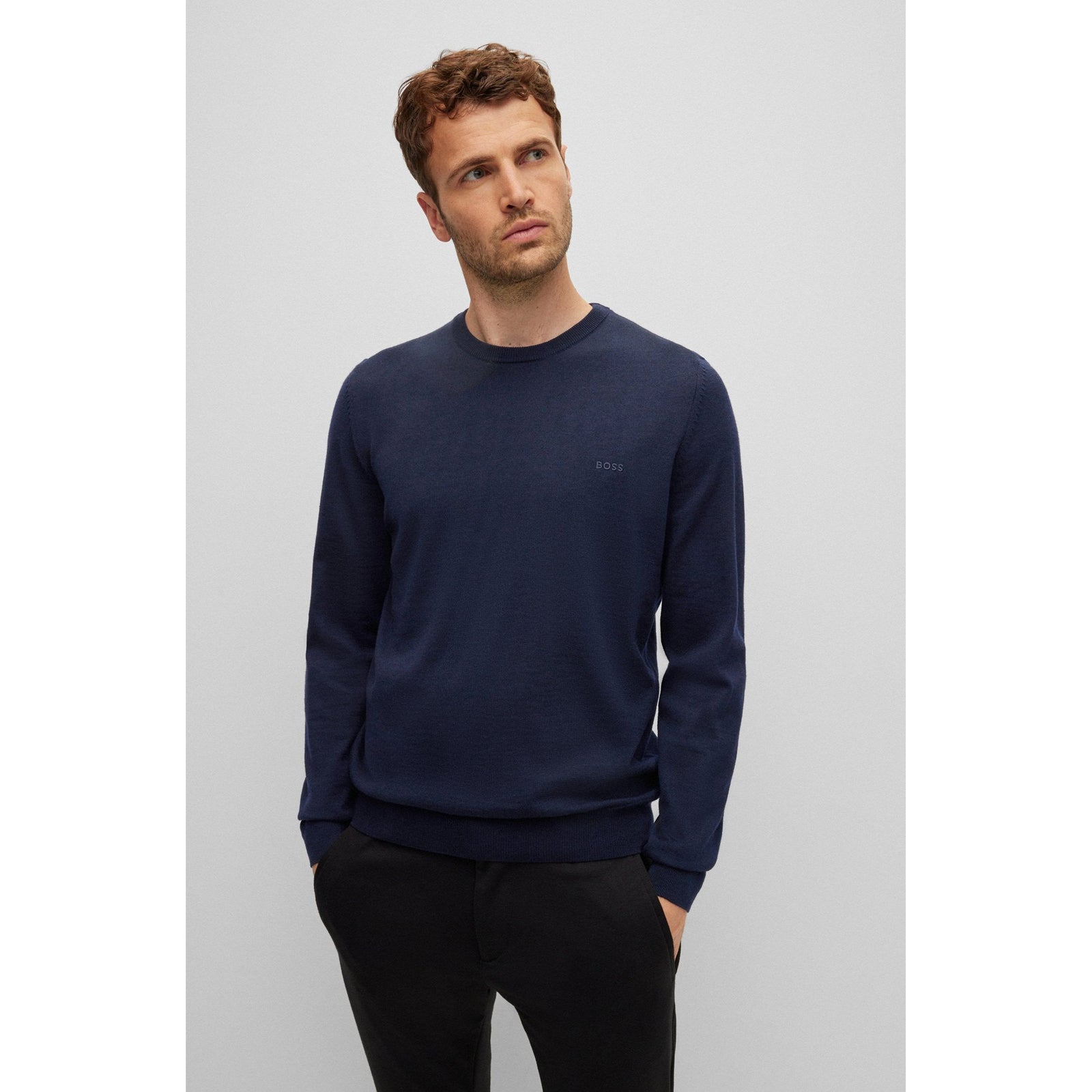 BOSS LOGO-EMBROIDERED SWEATER IN RESPONSIBLE WOOL - Yooto