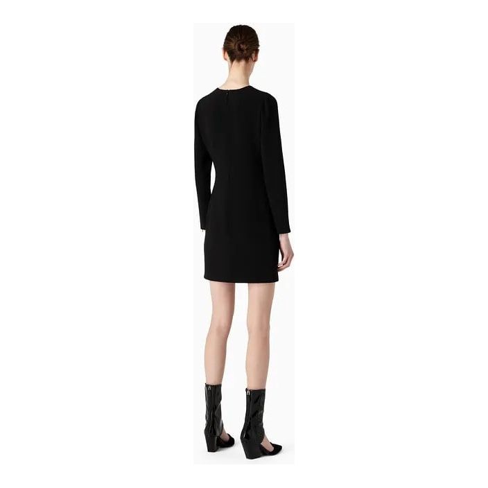 EMPORIO ARMANI LONG-SLEEVED DRESS IN CADY CRÊPE WITH DRAPING AND BRODERIE ANGLAISE - Yooto