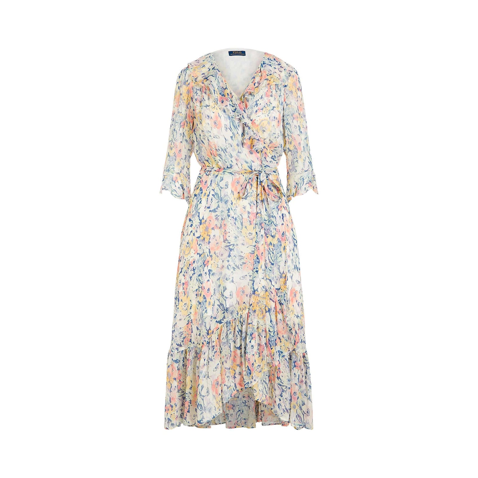 Floral Crinkled Chiffon Wrap Dress - Yooto