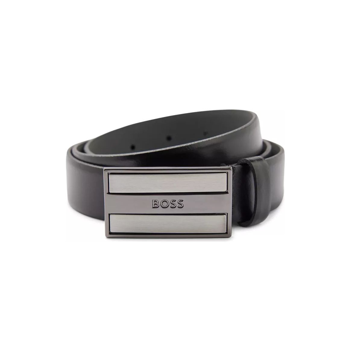 BOSS ITALIAN-LEATHER BELT WITH BRUSHED AND POLISHED PLAQUE BUCKLE - Yooto