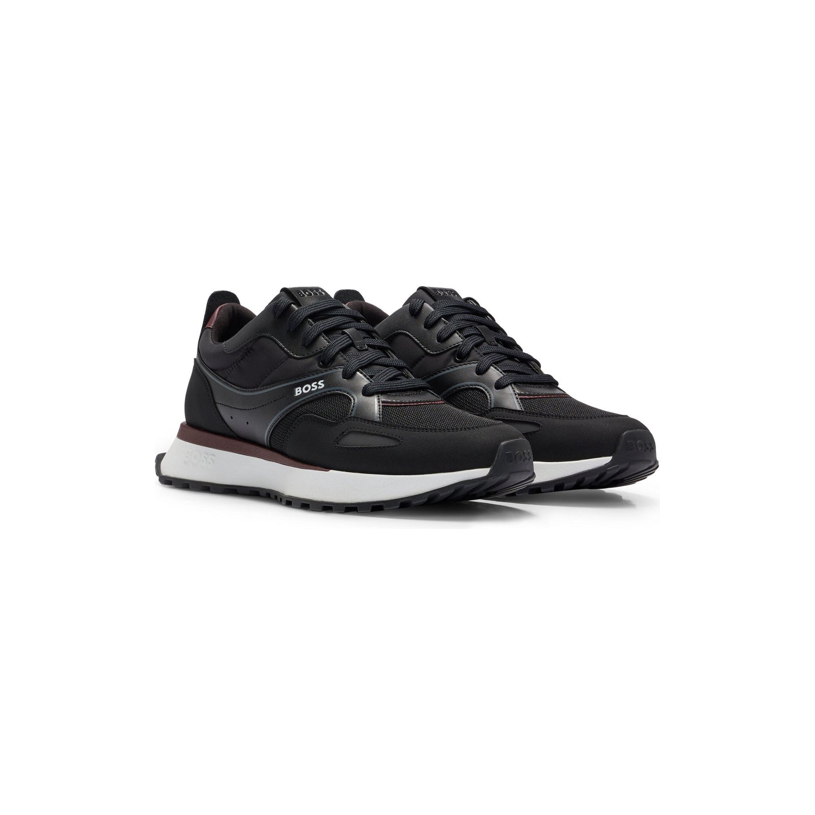 BOSS MIXED-MATERIAL TRAINERS WITH FAUX-LEATHER TRIMS - Yooto