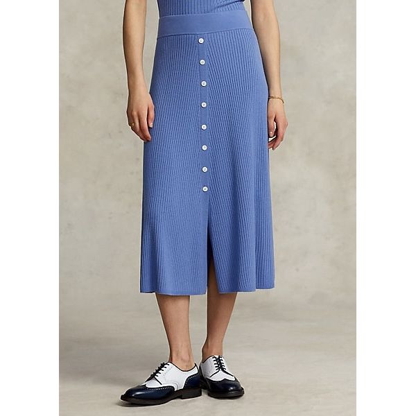 Polo Ralph Lauren Rib-Knit Button-Front Merino Wool Skirt - Yooto