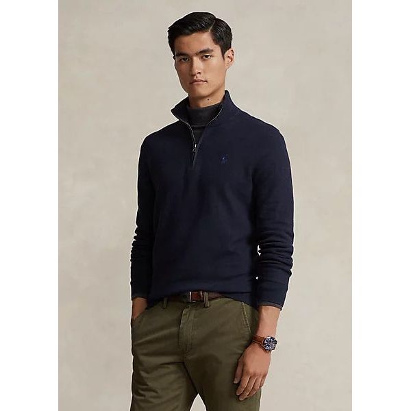 POLO RALPH LAUREN MESH-KNIT COTTON QUARTER-ZIP SWEATER - Yooto