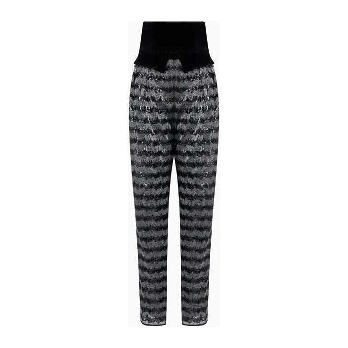 EMPORIO ARMANI CHEVRON MOTIF TROUSERS WITH ALL-OVER SEQUINS AND VELVET PEPLUM - Yooto
