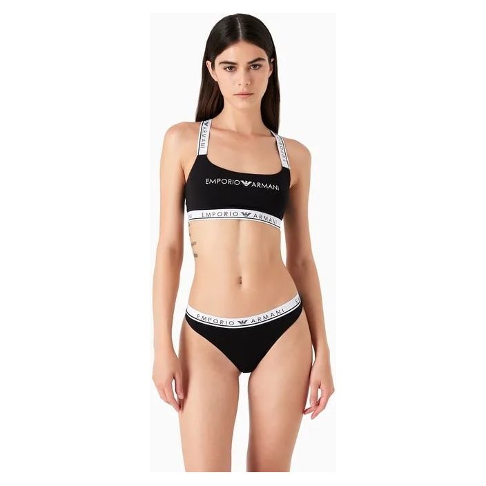 EMPORIO ARMANI SUSTAINABILITY VALUES ICONIC LOGO BAND ORGANIC COTTON BRALETTE AND BRAZILIAN BRIEFS SET - Yooto