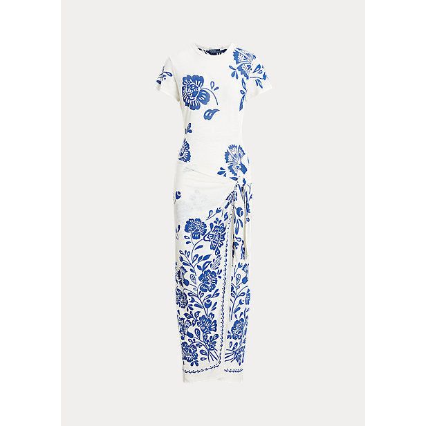 POLO RALPH LAUREN FLORAL FAUX-WRAP JERSEY TEE DRESS - Yooto