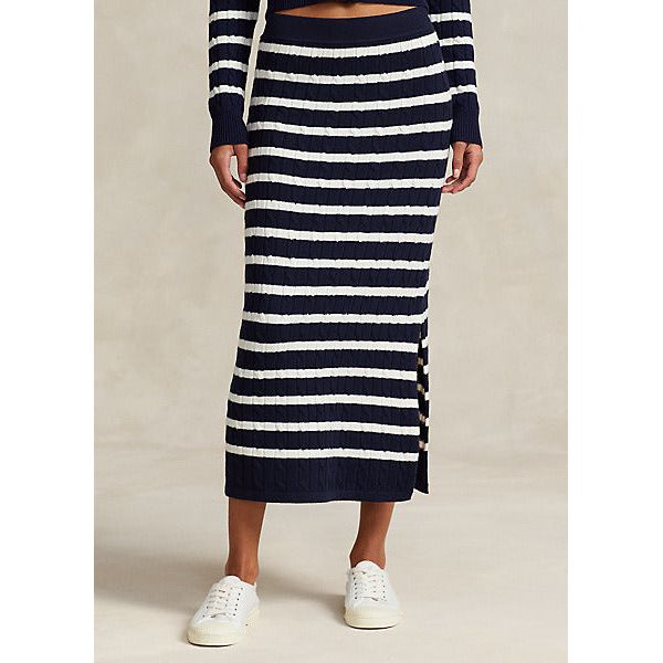 POLO RALPH LAUREN STRIPED CABLE-KNIT PULL-ON SWEATER SKIRT - Yooto