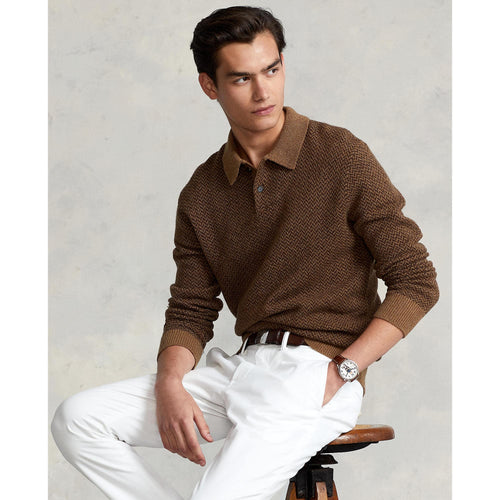 Ներբեռնեք պատկերը Պատկերասրահի դիտիչում՝ Herringbone Polo-Collar Sweater - Yooto
