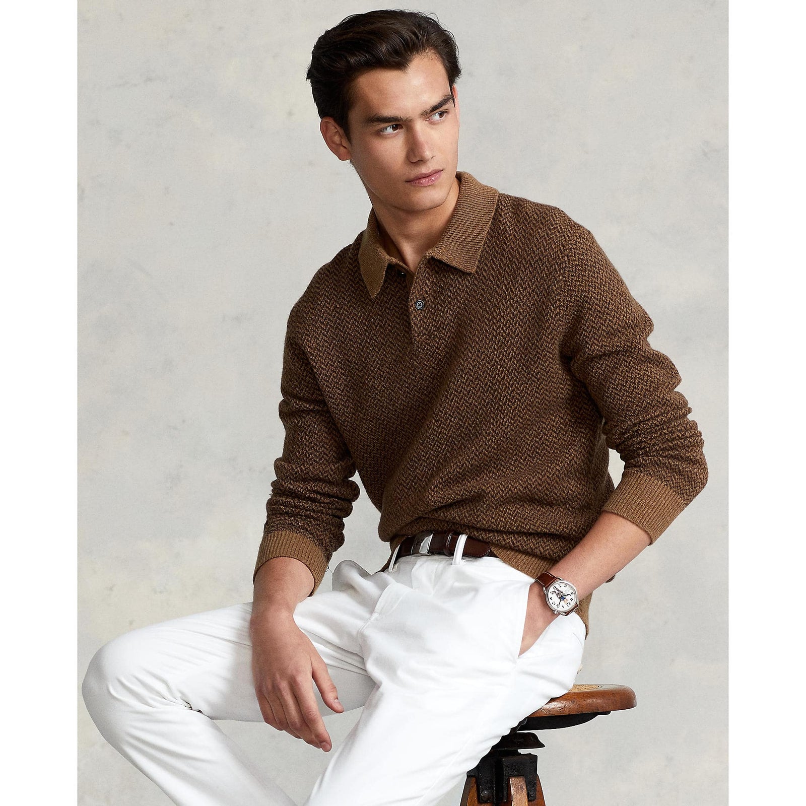 Herringbone Polo-Collar Sweater - Yooto