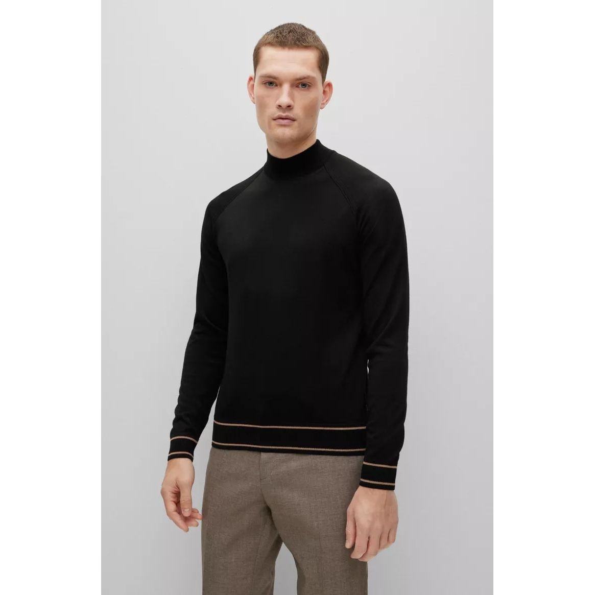 BOSS FINE-KNIT WOOL-BLEND SWEATER WITH STRIPED HEM - Yooto