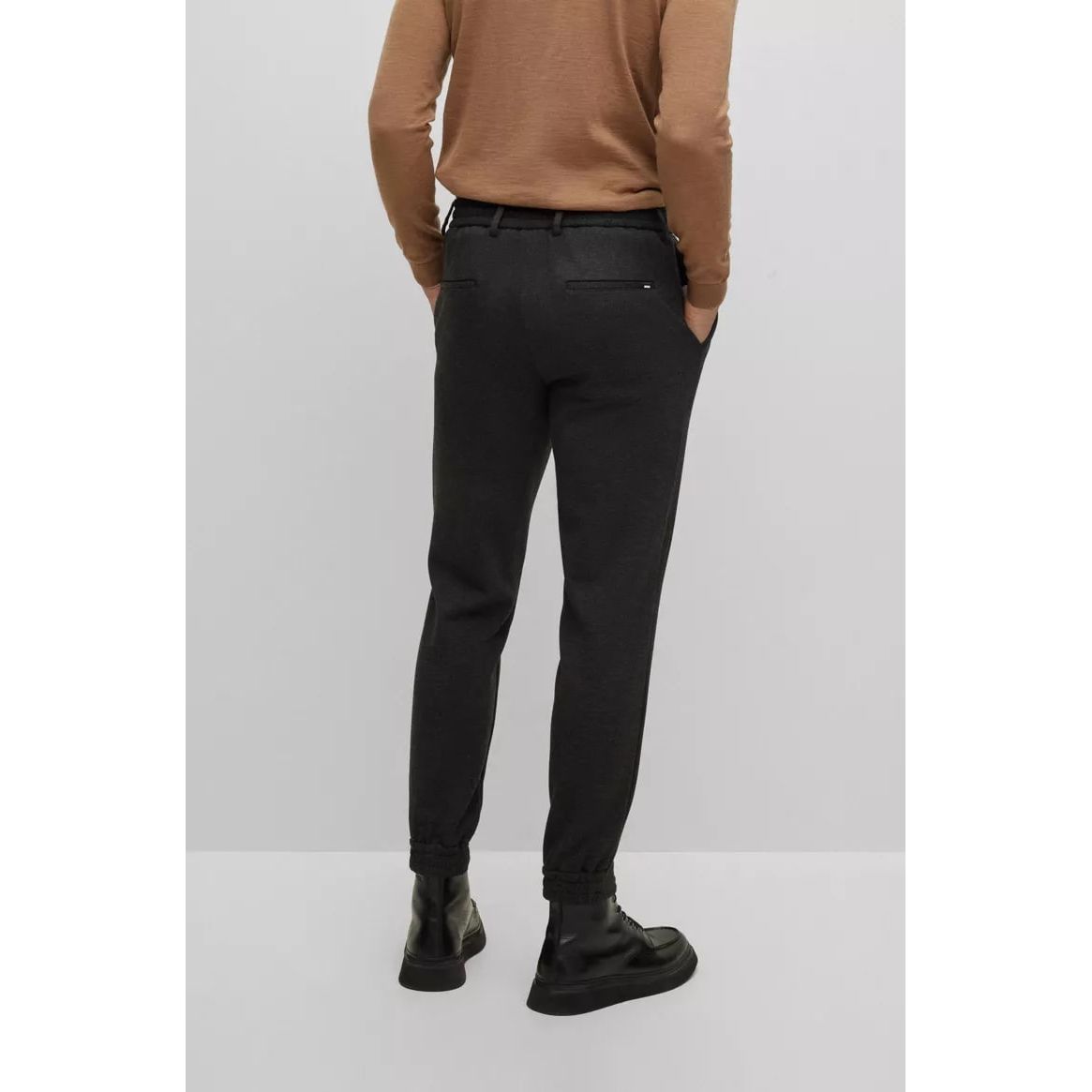 BOSS DRAWSTRING TROUSERS IN MELANGE PERFORMANCE-STRETCH JERSEY - Yooto