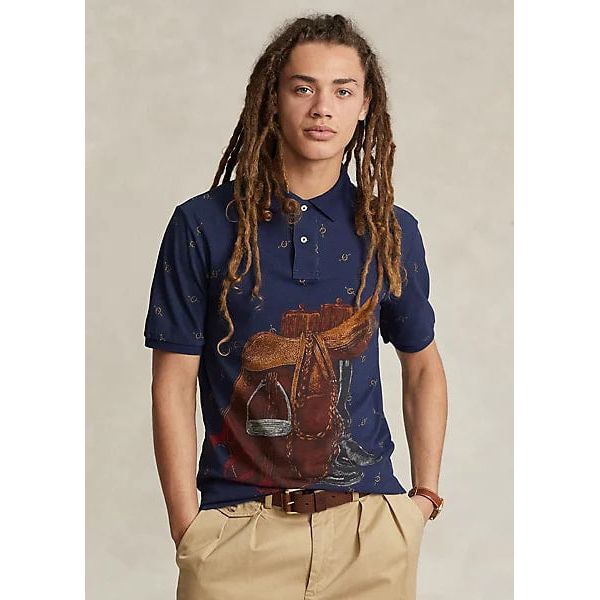 POLO RALPH LAUREN CLASSIC FIT SADDLE-PRINT MESH POLO SHIRT - Yooto