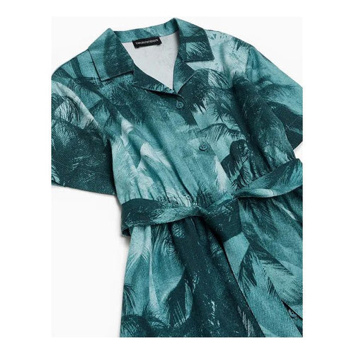 Load image into Gallery viewer, EMPORIO ARMANI KIDS ASV LYOCELL DRESS WITH SHORT SLEEVES AND ALL-OVER PALM-TREE PRINT - Yooto
