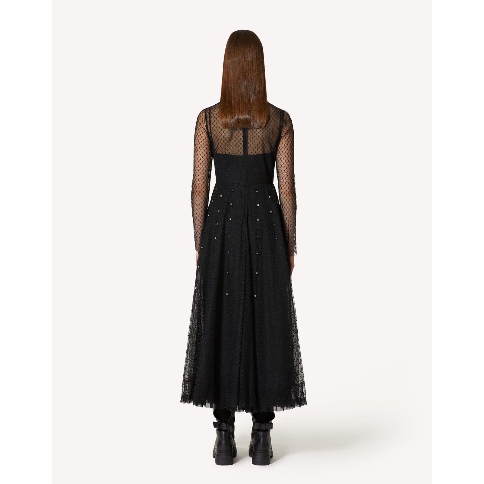 RED VALENTINO TULLE MESH DRESS WITH STAR EMBROIDERY - Yooto