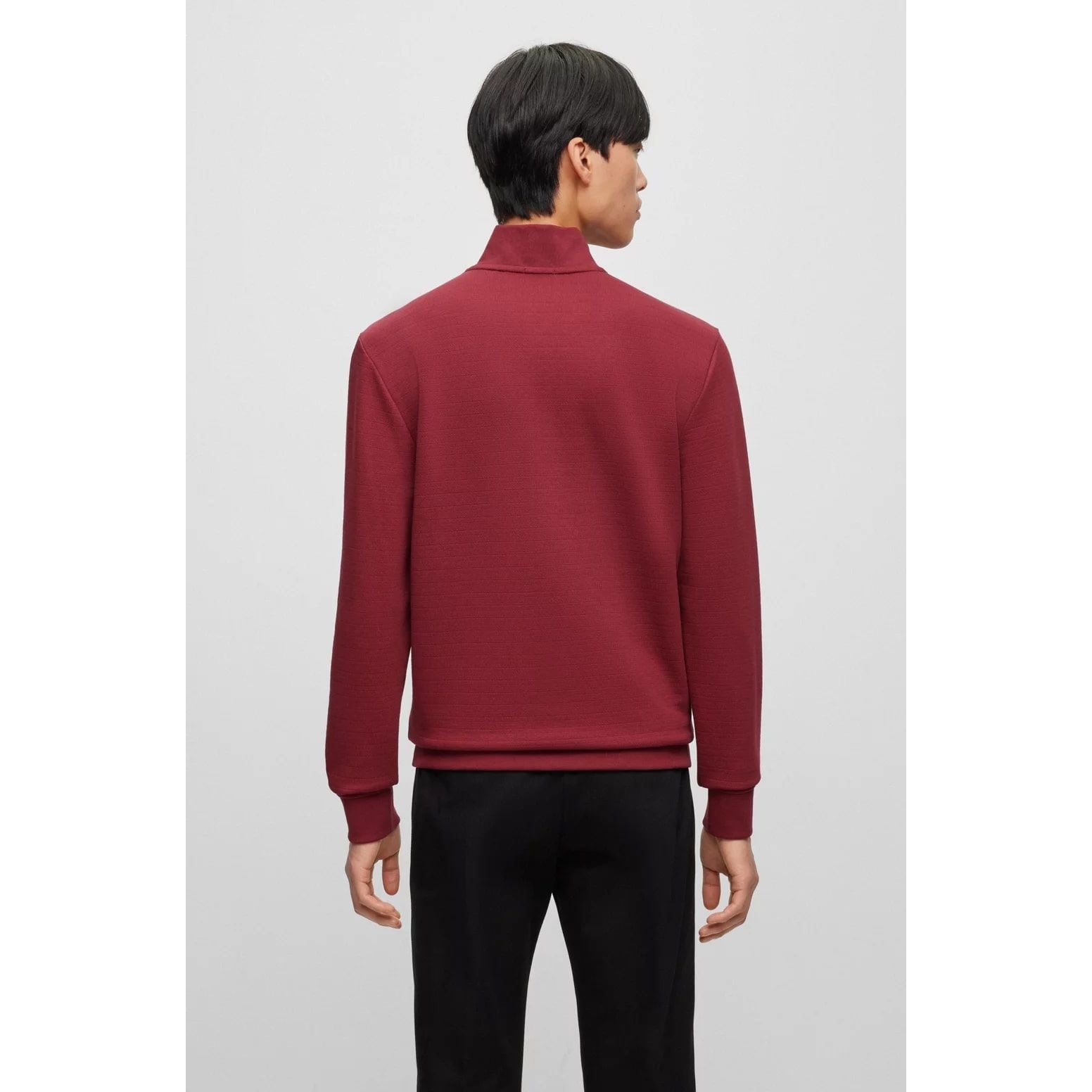 BOSS ZIP-NECK SWEATSHIRT IN MERCERIZED COTTON JACQUARD - Yooto