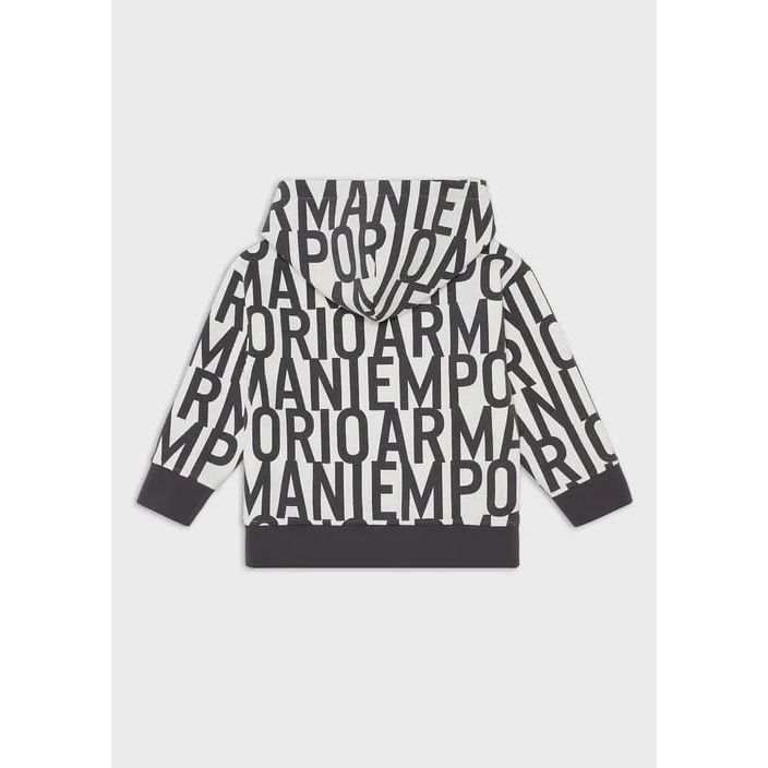 EMPORIO ARMANI KIDS DOUBLE-JERSEY HOODED SWEATSHIRT WITH ALL-OVER LETTERING - Yooto