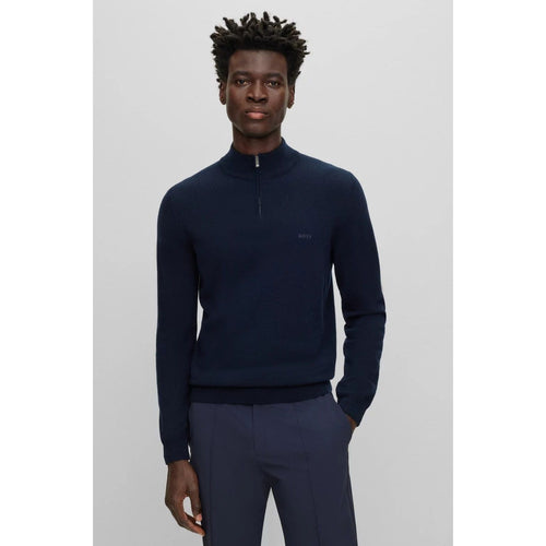 Load image into Gallery viewer, BOSS ZIP-NECK SWEATER IN VIRGIN WOOL WITH EMBROIDERED LOGO - Yooto
