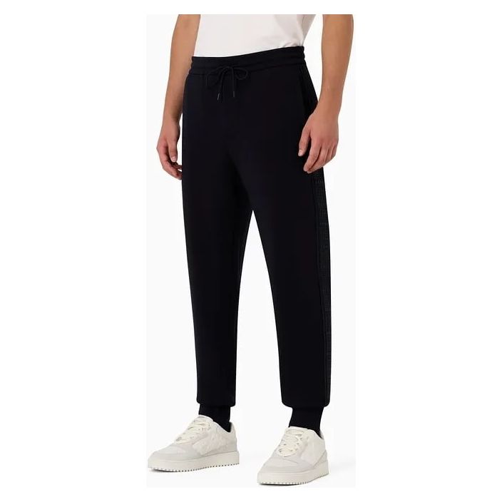 EMPORIO ARMANI DOUBLE-JERSEY JOGGERS WITH RUBBERISED LETTERING PRINT SIDE STRIPES - Yooto