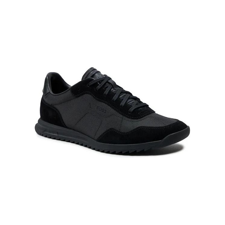 BOSS TEXTURED-FABRIC LACE-UP TRAINERS WITH SUEDE TRIMS - Yooto