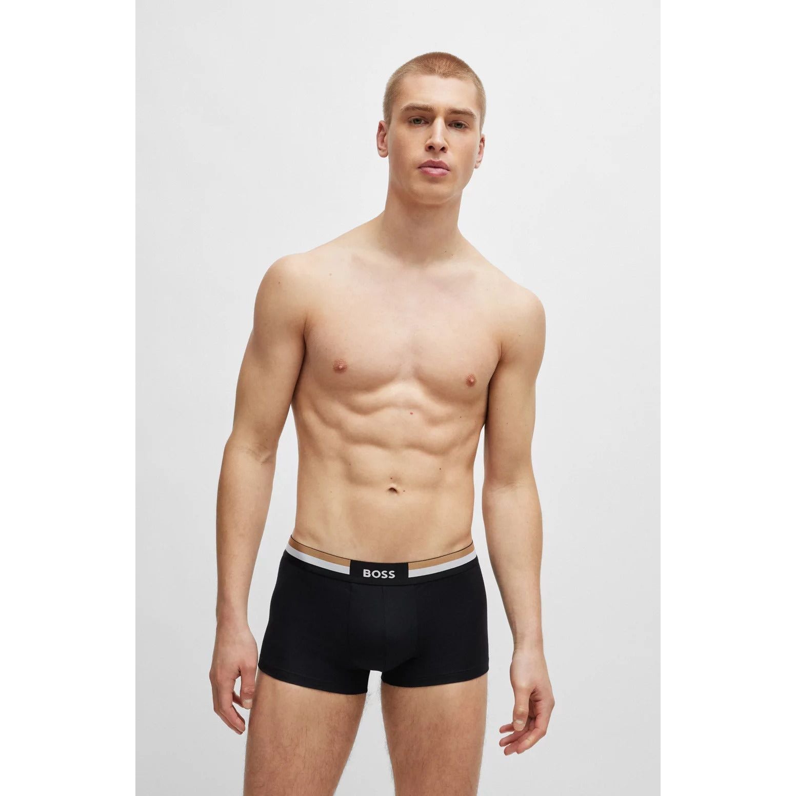 BOSS THREE-PACK OF COTTON-BLEND TRUNKS WITH SIGNATURE WAISTBANDS - Yooto