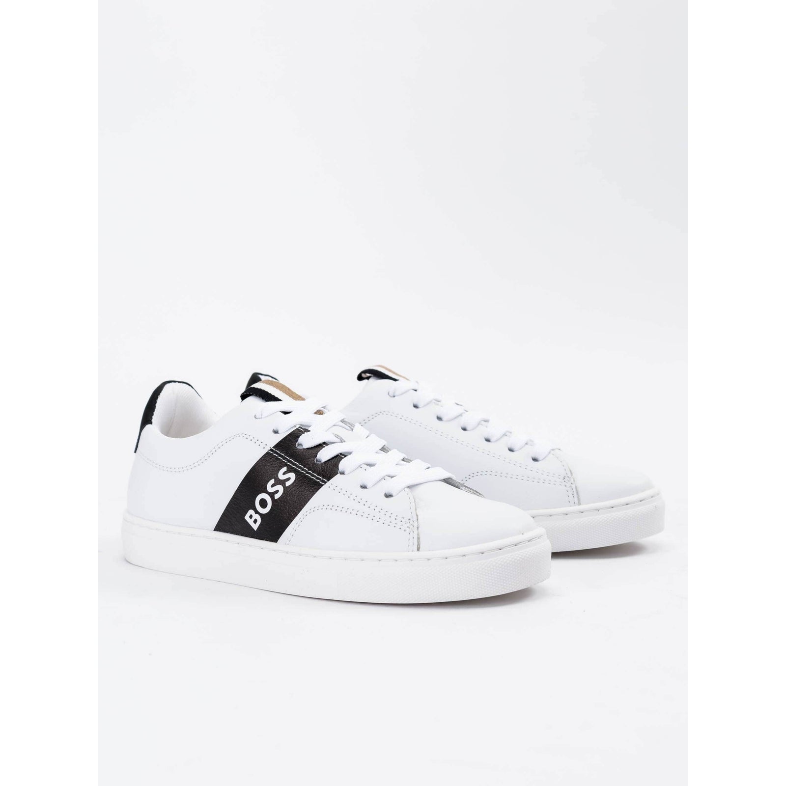 BOSS KIDS' LEATHER TRAINERS WITH LOGO STRIPE - Yooto