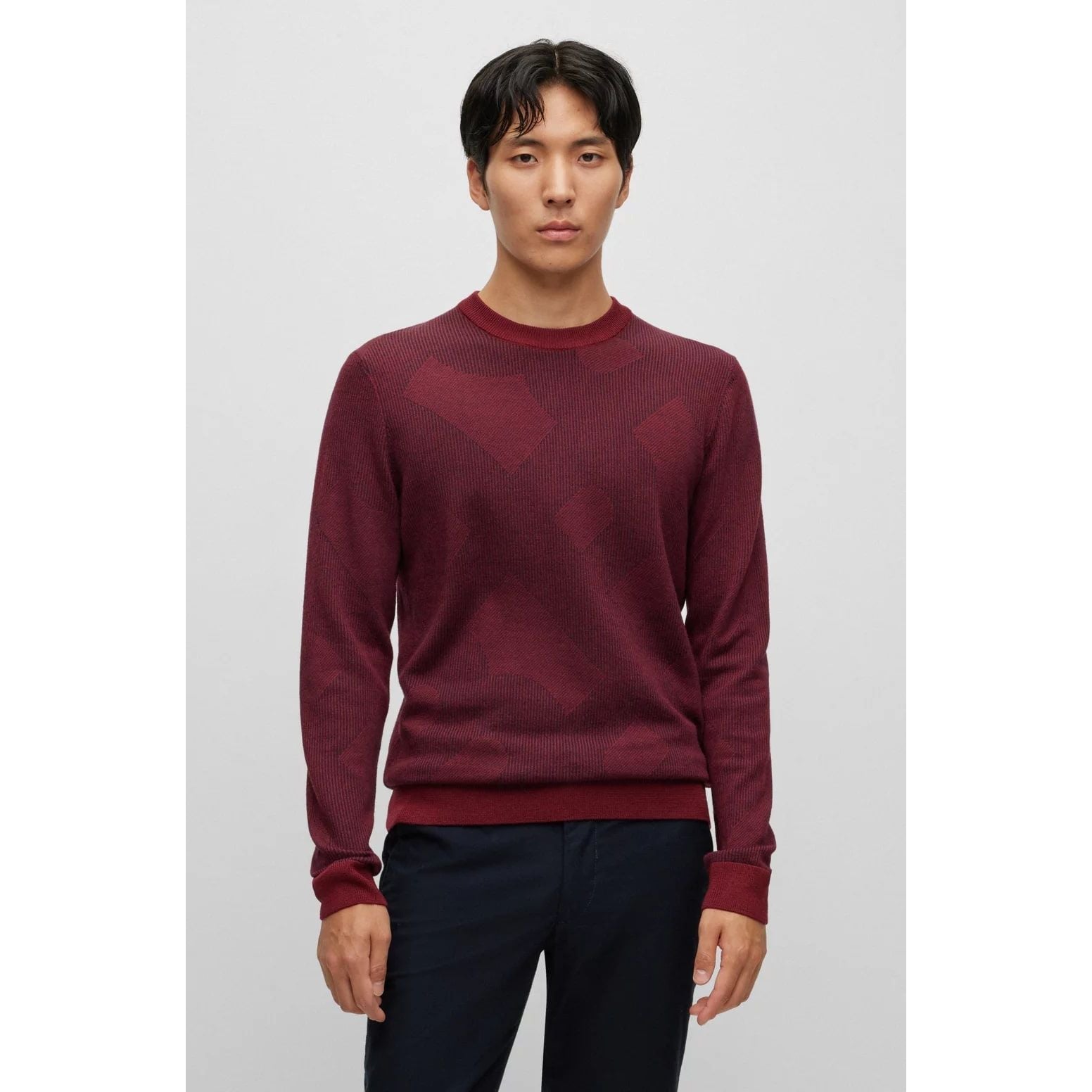 BOSS VIRGIN-WOOL SWEATER WITH TWO-TONE MONOGRAM JACQUARD - Yooto