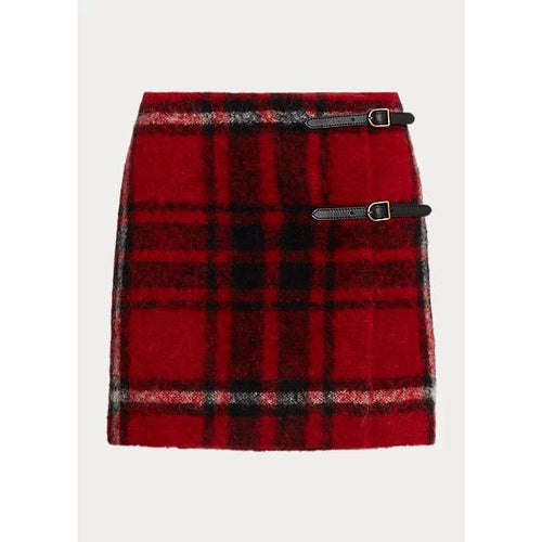 Load image into Gallery viewer, POLO RALPH LAUREN PLAID LEATHER-TRIM WRAP SKIRT - Yooto
