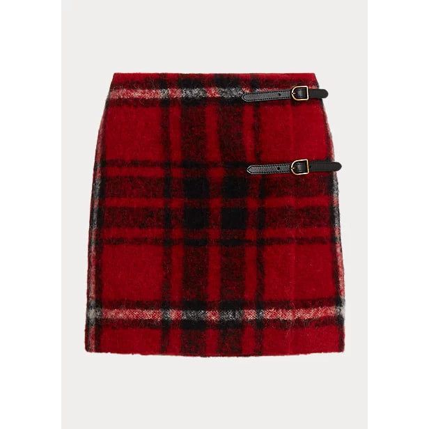 POLO RALPH LAUREN PLAID LEATHER-TRIM WRAP SKIRT - Yooto