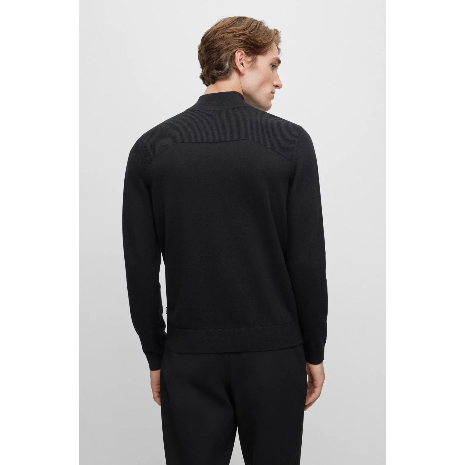 BOSS ZIP-NECK TROYER SWEATER IN COTTON AND VIRGIN WOOL - Yooto