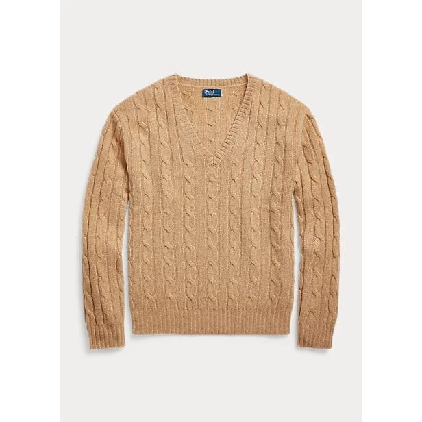 POLO RALPH LAUREN CABLE-KNIT CASHMERE V-NECK JUMPER - Yooto