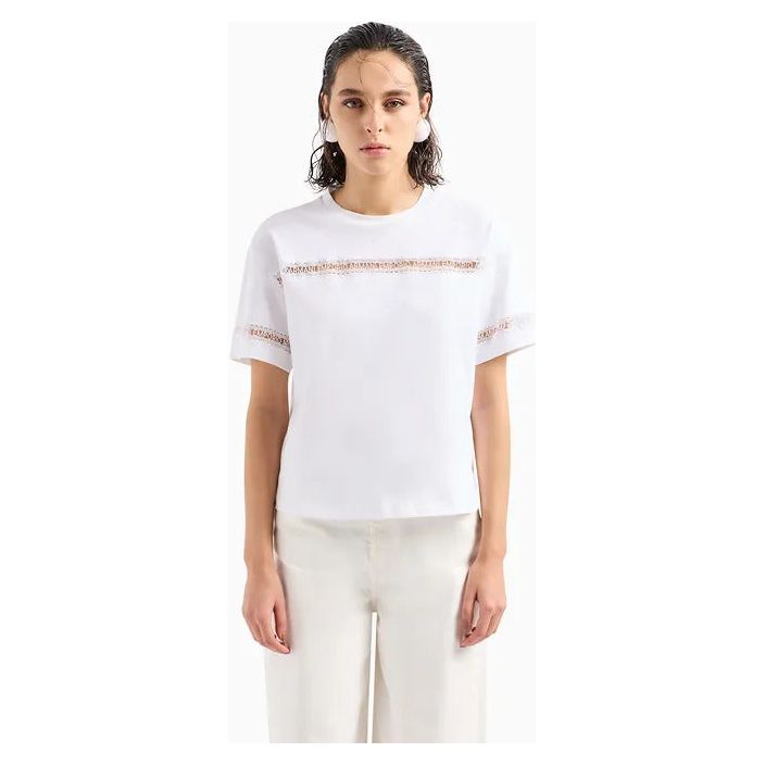 EMPORIO ARMANI ASV ORGANIC JERSEY T-SHIRT WITH MACRAMÉ LOGO TAPE - Yooto